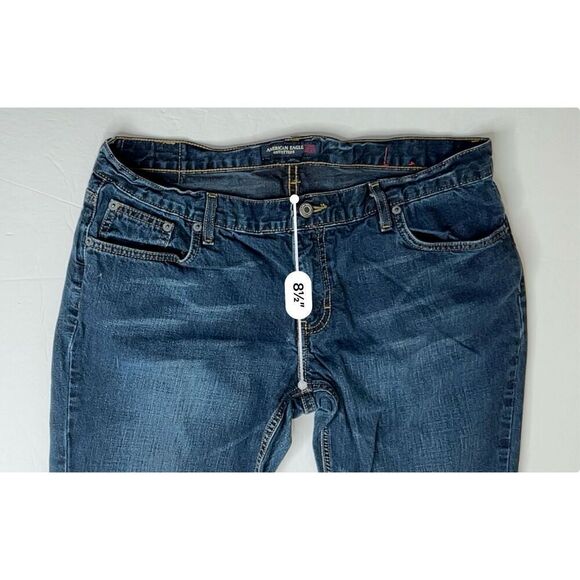 American‎ Eagle Bootcut Wide Leg Pocket Embroidered Details Blue Jean sz 12 - Picture 5 of 11